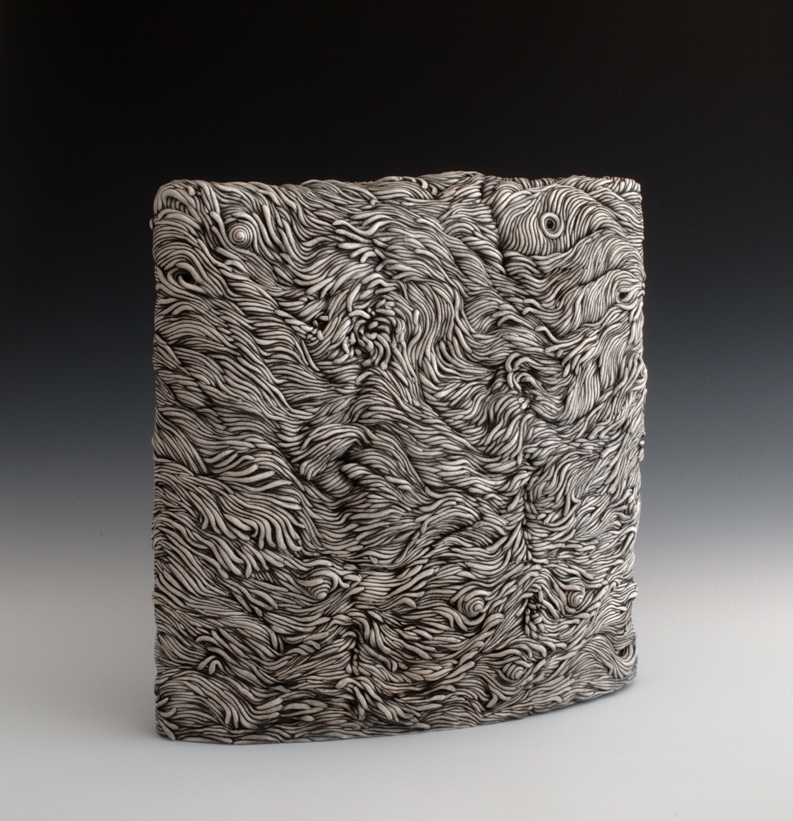 Black and white coil built ceramic clay sculpture made by Erik Hubert Gellert Eric art 3-d printed 3d print robot handmade