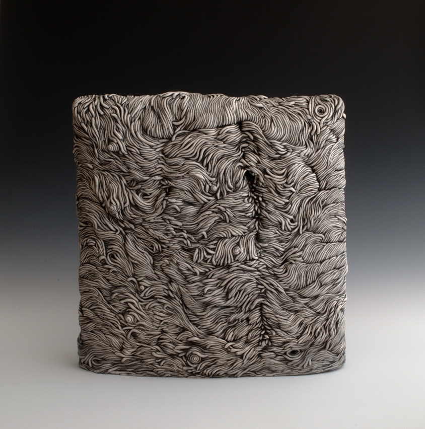 Black and white coil built ceramic clay sculpture made by Erik Hubert Gellert Eric art 3-d printed 3d print robot handmade