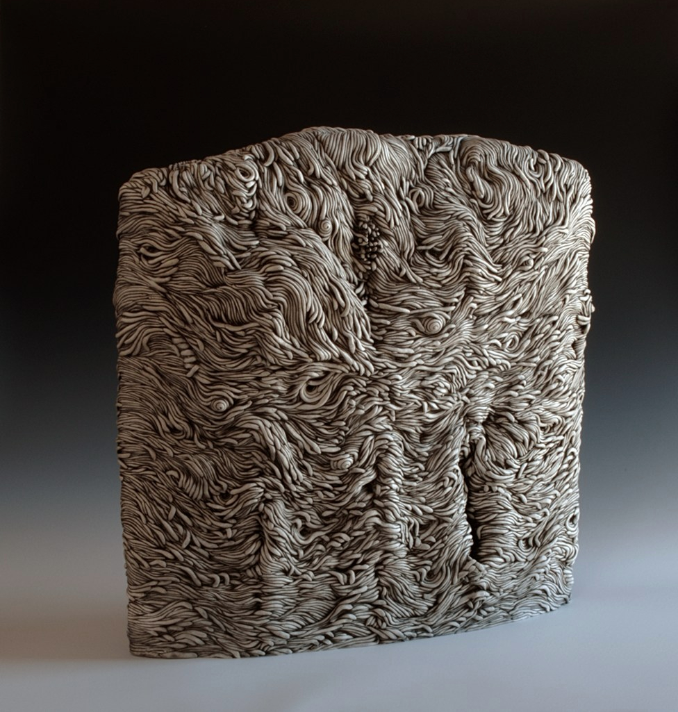 Black and white coil built ceramic clay sculpture made by Erik Hubert Gellert Eric art 3-d printed 3d print robot handmade