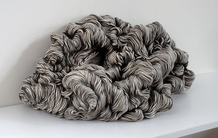 Black and white coil built ceramic clay sculpture made by Erik Hubert Gellert Eric art 3-d printed 3d print robot handmade