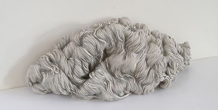 Black and white coil built ceramic clay sculpture made by Erik Hubert Gellert Eric art 3-d printed 3d print robot handmade