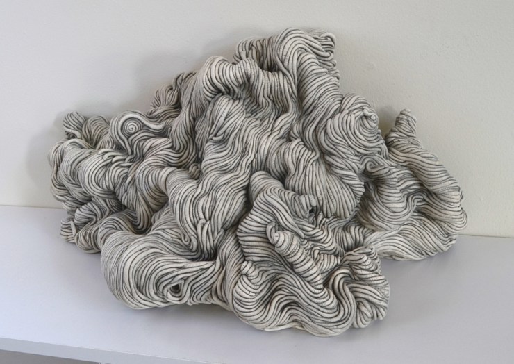 Black and white coil built ceramic clay sculpture made by Erik Hubert Gellert corner 3-d printed 3d print robot handmade