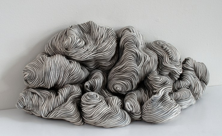 Black and white coil built ceramic clay sculpture made by Erik Hubert Gellert Eric art 3-d printed 3d print robot handmade