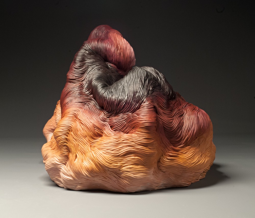 Autumn colors coil built ceramic clay sculpture made by Erik Hubert Gellert Eric art 3-d printed 3d print robot handmade