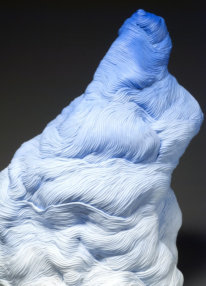 Blue coil built ceramic clay sculpture made by Erik Hubert Gellert Eric art 3-d printed 3d print robot handmade
