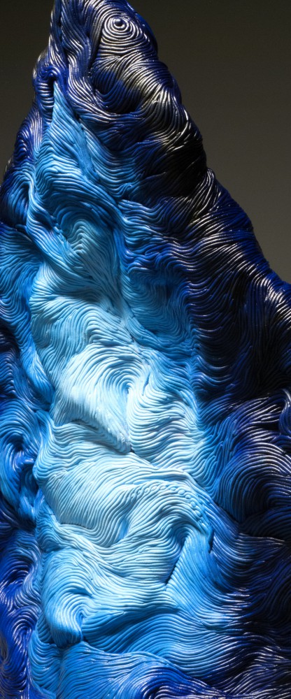 Blue coil built ceramic clay sculpture made by Erik Hubert Gellert Eric art 3-d printed 3d print robot handmade