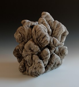 Black and white coil built ceramic clay sculpture made by Erik Hubert Gellert Eric art 3-d printed 3d print robot handmade