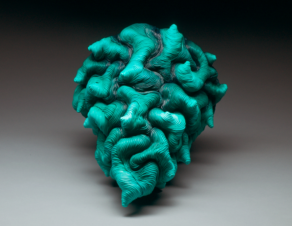Green ceramic sculpture coil built clay erik hubert gellert Eric art 3-d printed 3d print robot handmade