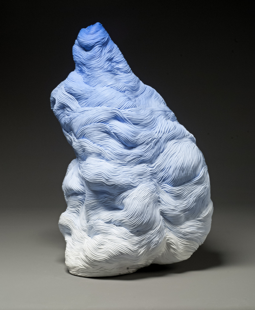 Blue coil built ceramic clay sculpture made by Erik Hubert Gellert Eric art 3-d printed 3d print robot handmade