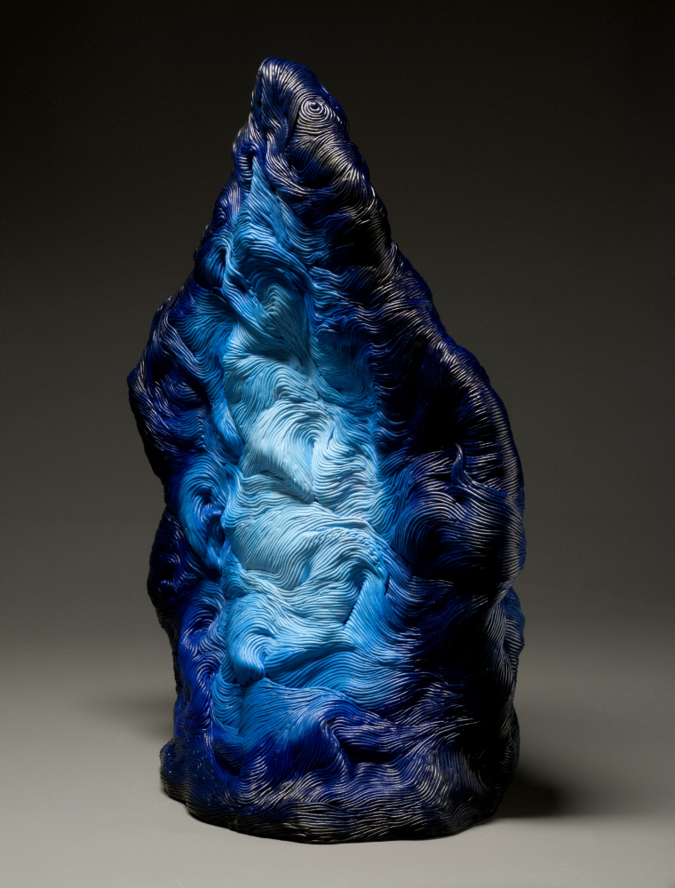 Blue coil built ceramic clay sculpture made by Erik Hubert Gellert Eric art 3-d printed 3d print robot handmade